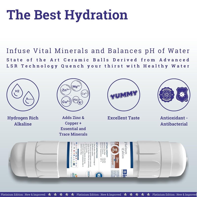 BioPlus Bio Zinc Copper 9in1 H2AAA Water Filter HydrogenRich Antioxidant Mineralising Alkaline 11 inch - Image 2
