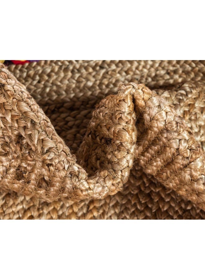 HANDPICKED FURNITURE Jute Wool And Cotton Multicoloured Round Carpet Ultra Soft Area Carpets For Bed Room Living Room And Dining Room Anti-Slip Floor Carpets Easy To Clean Made In Turkey 150X150Cm - Image 4