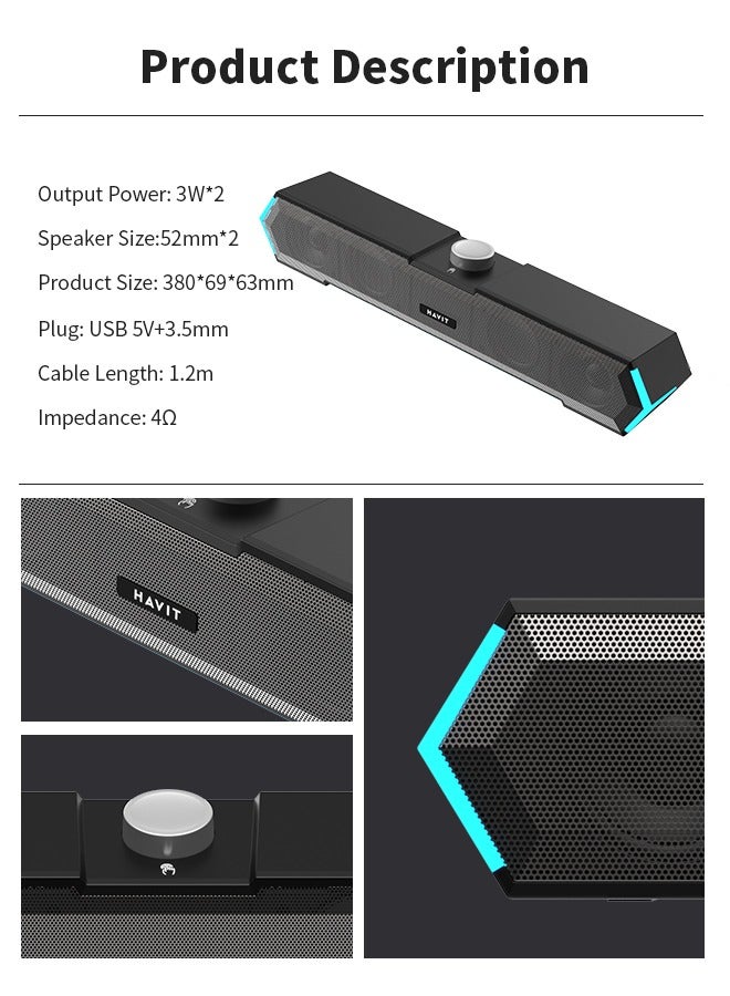 havit HAVIT 4D Computer Speakers, 52mm Drivers USB Speakers, Dustproof Rgb Speakers, Suitable for Music, TV, Computer, Games /380*69*63mm  - Image 5