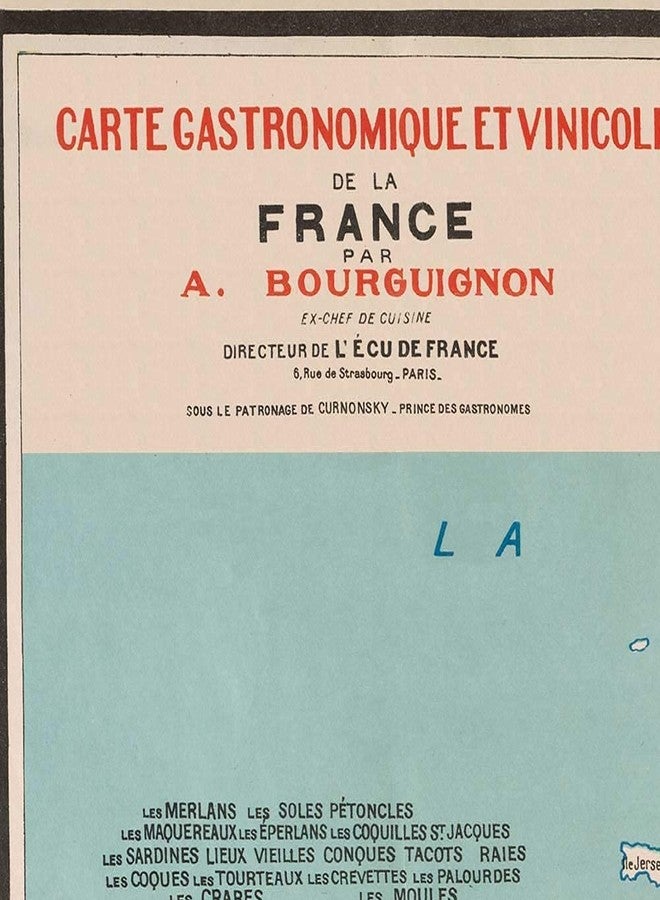 Antiguos Maps Gourmet France، الطعام والنبيذ الفرنسي - Gastronomique et Vinicole de la France par A. Bourguignon حوالي عام 1932 | ديكور حائط عتيق | ملصق طباعة فنية - Image 3