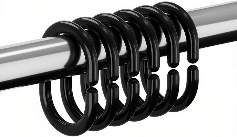 Resze 24 PCS Shower Curtain Rings,Plastic Black Shower Curtain Hooks,C-Shaped Rings Hook Hanger Bathroom Shower Window Rod - Image 1