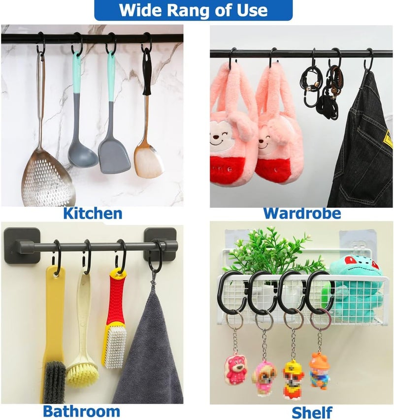 Resze 24 PCS Shower Curtain Rings,Plastic Black Shower Curtain Hooks,C-Shaped Rings Hook Hanger Bathroom Shower Window Rod - Image 4