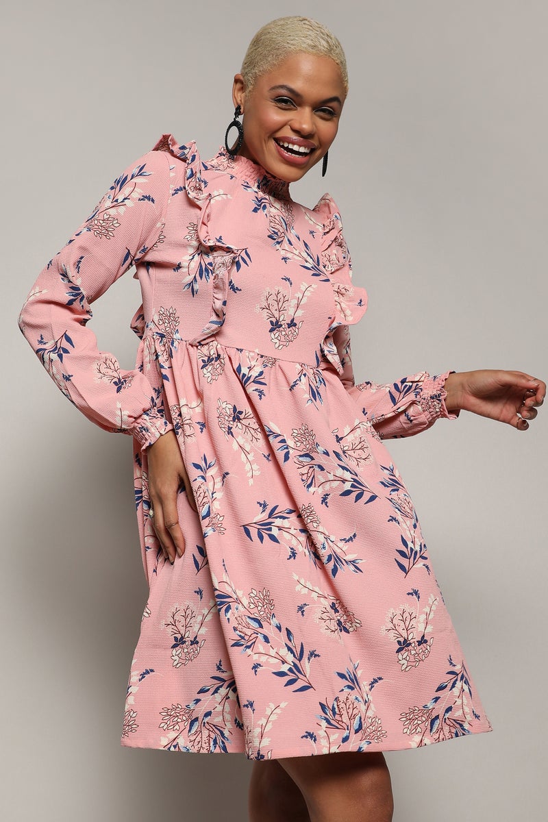 PINACOLADA Women's Baby Pink Foliage Ruffle Dress - Image 2