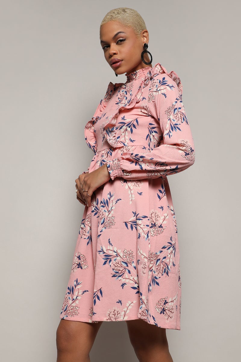 PINACOLADA Women's Baby Pink Foliage Ruffle Dress - Image 3