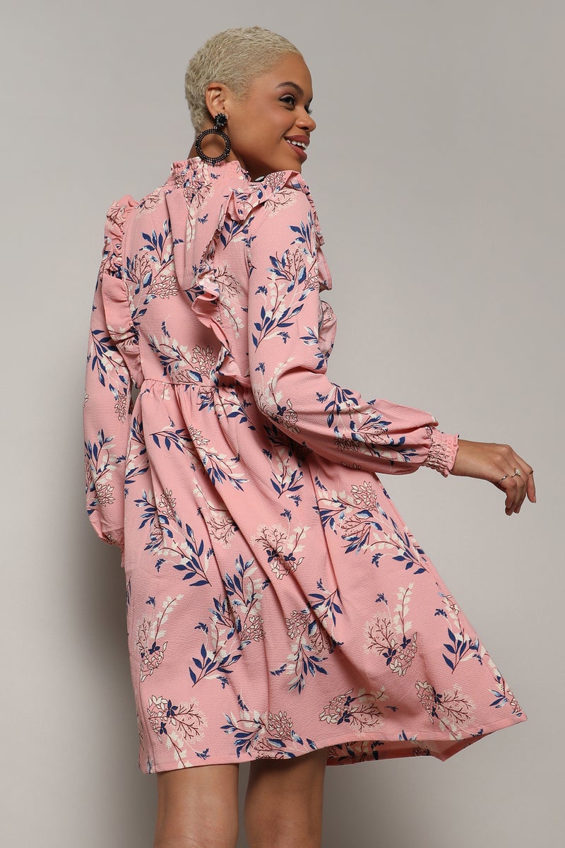 PINACOLADA Women's Baby Pink Foliage Ruffle Dress - Image 5