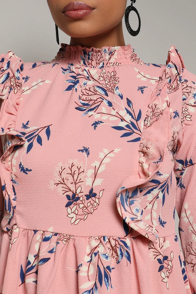 Pinacolada  Women's Baby Pink Foliage Ruffle Dress for Women | Best Price UAE