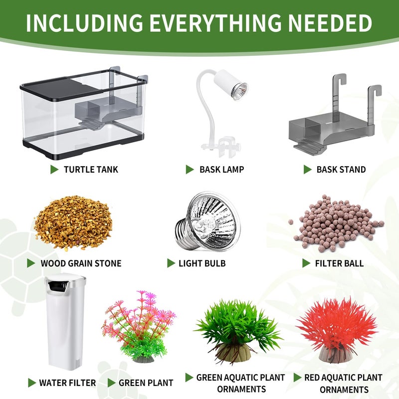 tuhaoking (Tank + Light + Filter + Filter Balls) Turtle Tank Kit, Turtle Tank Starter Kit,Bottom Drainage, Multi-Function Areas for Turtles, Crabs,Fishes, Amphibians,Reptiles. (15.75 x 8.64 x 8.64 Inch) - Image 2