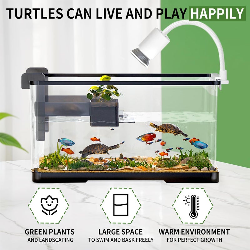 tuhaoking (Tank + Light + Filter + Filter Balls) Turtle Tank Kit, Turtle Tank Starter Kit,Bottom Drainage, Multi-Function Areas for Turtles, Crabs,Fishes, Amphibians,Reptiles. (15.75 x 8.64 x 8.64 Inch) - Image 3