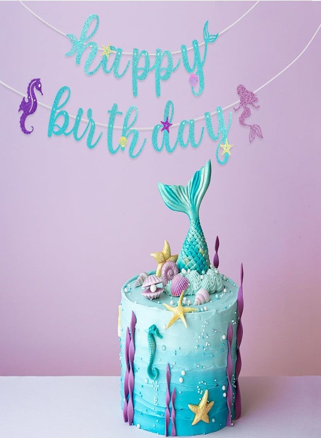 Dokuna Pre-Strung Glitter Mermaid Birthday Banner, NO DIY, Little Mermaid Birthday Decorations, Mermaid Banner, Little Mermaid Party Decoration for Girls,Boys,Kids Baby Shower etc. - Image 3