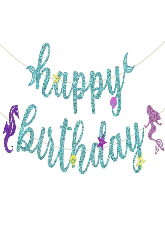 Dokuna Pre-Strung Glitter Mermaid Birthday Banner, NO DIY, Little Mermaid Birthday Decorations, Mermaid Banner, Little Mermaid Party Decoration for Girls,Boys,Kids Baby Shower etc. - Image 1