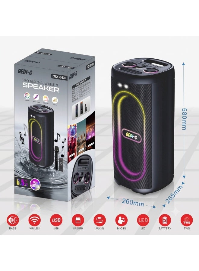 GD-2611 Portable Bluetooth Speaker Karaoke with 2 Wireless Microphones, Remote Control, and Interactive Lights - Image 5