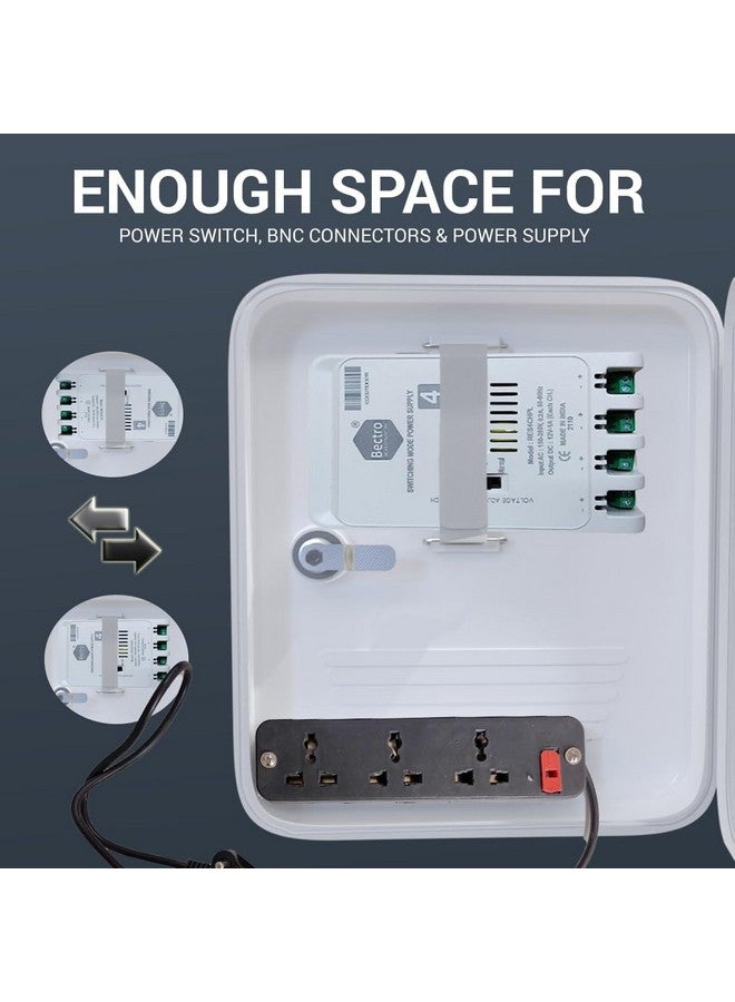 Bectro PVC Junction Box Rack All-in-One Organizer for 4/8 Channel CCTV Systems, DVR, NVR, POE Switch & SMPS | 3 Fused Power Sockets | Indoor & Outdoor Compatible - Image 2