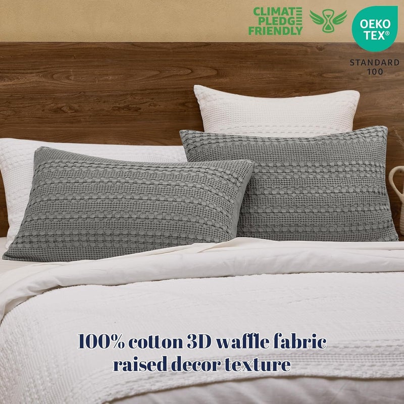 PHF 100% Cotton Waffle Pillow Shams Standard Size, 2 Pack 20" x 26" Soft Skin-Friendly Pillowcases, No Filling, Aesthetic Woven and Breathable Waffle Weave Pillow Case Covers for Bed, Dark Grey - Image 3
