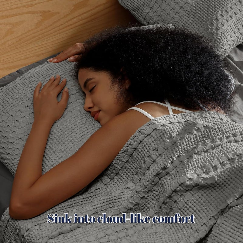 PHF 100% Cotton Waffle Pillow Shams Standard Size, 2 Pack 20" x 26" Soft Skin-Friendly Pillowcases, No Filling, Aesthetic Woven and Breathable Waffle Weave Pillow Case Covers for Bed, Dark Grey - Image 2