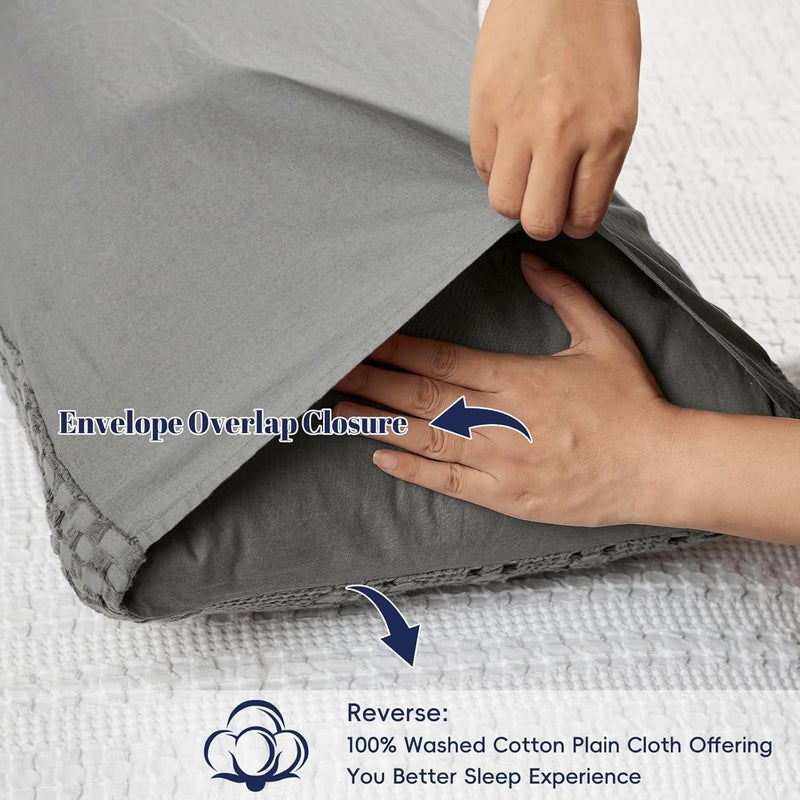 PHF 100% Cotton Waffle Pillow Shams Standard Size, 2 Pack 20" x 26" Soft Skin-Friendly Pillowcases, No Filling, Aesthetic Woven and Breathable Waffle Weave Pillow Case Covers for Bed, Dark Grey - Image 4