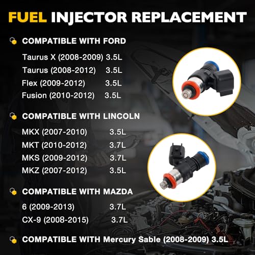 Gledewen Fuel Injectors 0280158091 Compatible with 20072015 Ford Taurus Edge Flex Fusion Lincoln MKX MKT MKS MKZ Mazda CX9 Mercury 35L 37L 4 Holes Replace FJ1000 84212353 0280158077 Set of 6 - Image 3