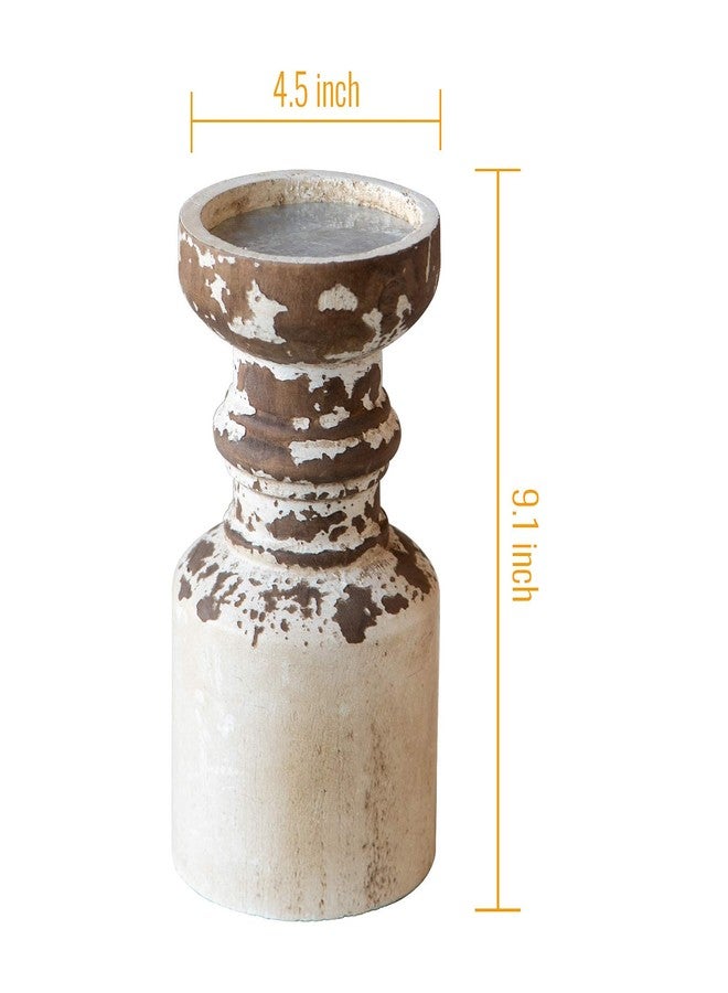 Sofe Rustic Candle Holder for Pillar Candle, White Distressed Farmhouse Wooden Pillar Candle Holders, Antique Candlestick Holder for Dining Table Centerpieces,Coffee Table Decor (4.5" x 4.5" x 9") - Image 3