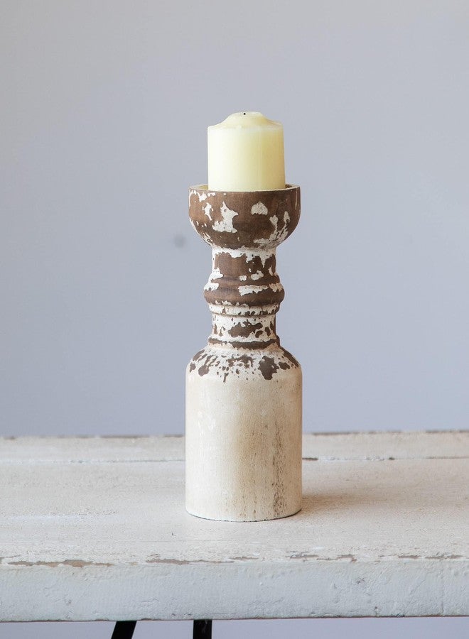 Sofe Rustic Candle Holder for Pillar Candle, White Distressed Farmhouse Wooden Pillar Candle Holders, Antique Candlestick Holder for Dining Table Centerpieces,Coffee Table Decor (4.5" x 4.5" x 9") - Image 5