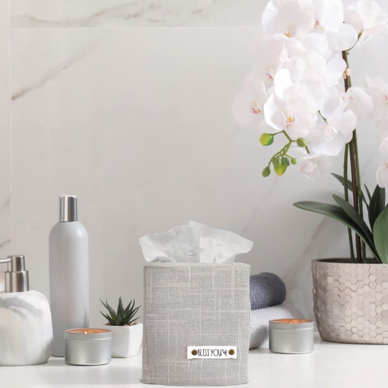 KIBAGA Stylish Tissue Box Cover - This Gray Linen Holder Instantly Covers Your Square Tissue Boxes - The Perfect Cube Cover for Your Bathroom and Home - Image 5