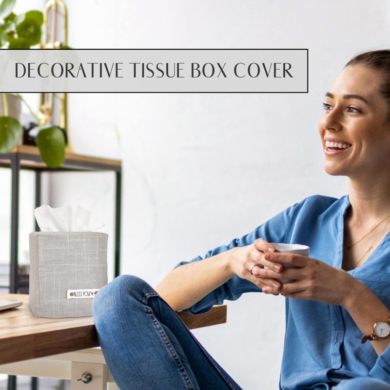 KIBAGA Stylish Tissue Box Cover - This Gray Linen Holder Instantly Covers Your Square Tissue Boxes - The Perfect Cube Cover for Your Bathroom and Home - Image 4