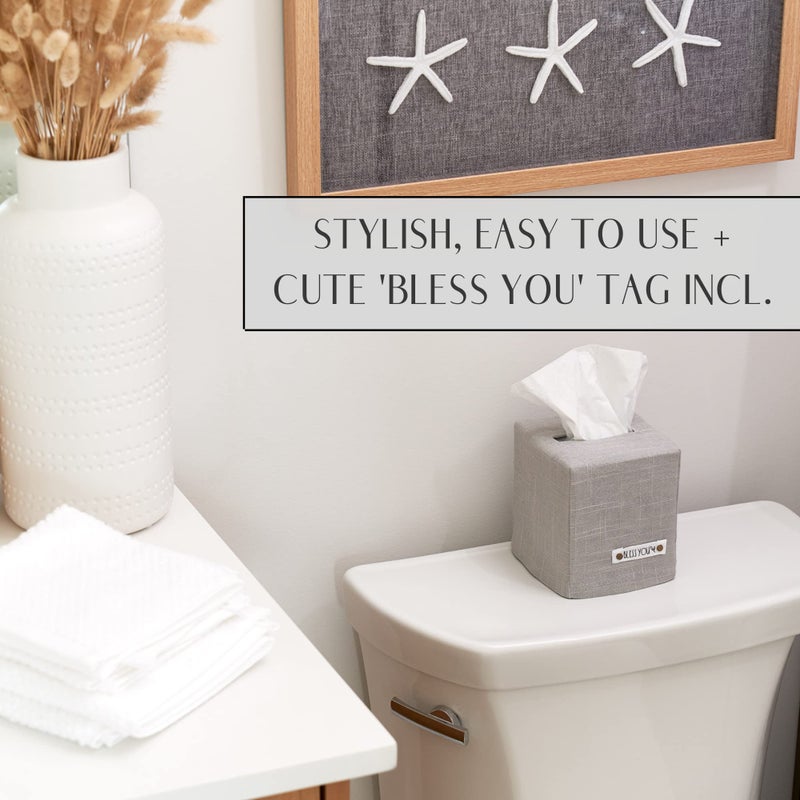 KIBAGA Stylish Tissue Box Cover - This Gray Linen Holder Instantly Covers Your Square Tissue Boxes - The Perfect Cube Cover for Your Bathroom and Home - Image 2