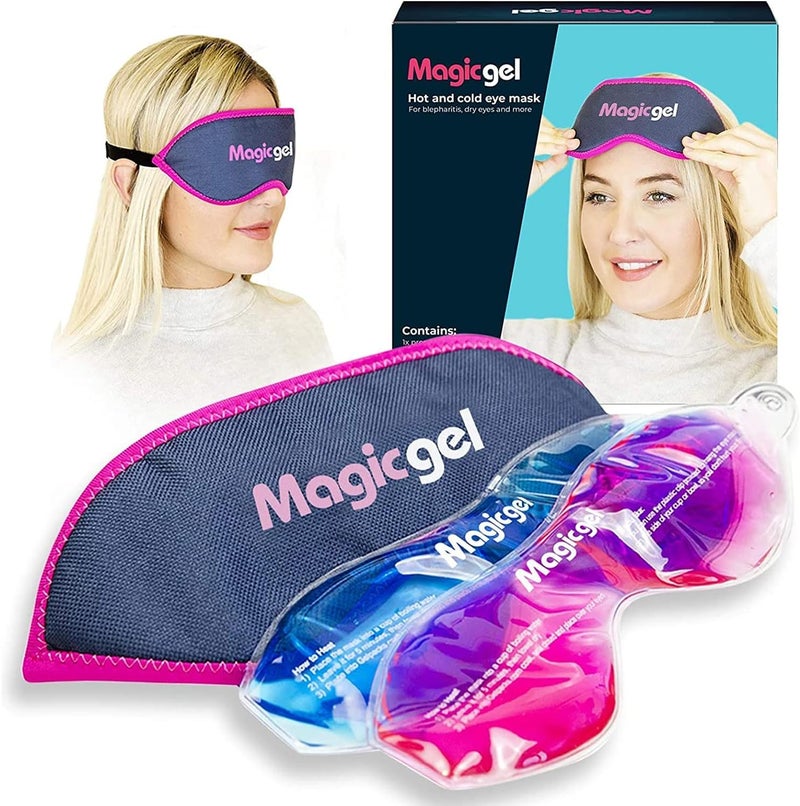 Magic Gel قناع العين الجل السحري | عبوة 2 قناع بارد للعين للنوم | قناع عين بارد وقابل لإعادة الاستخدام وضغط عين ساخن مع حزام قابل للتعديل | عبوة ثلجية للعين للصداع النصفي، الدمل، التهاب الجفن، متلازمة جفاف العين، والعيون المتعبة - Image 1