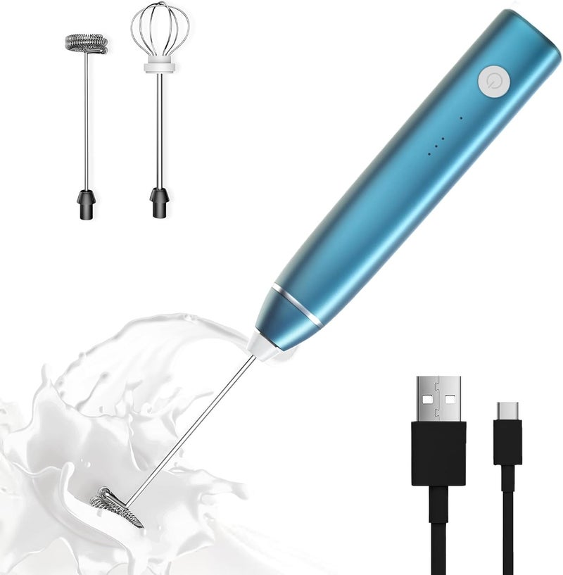 Laposso Milk Frother Rechargeable Handheld Electric Whisk Coffee Frother Mixer with 2 Stainless whisks 3 Speed Adjustable Foam Maker Blender for Coffee Matcha Latte Cappuccino Hot Chocolate（C-Blue） - Image 1