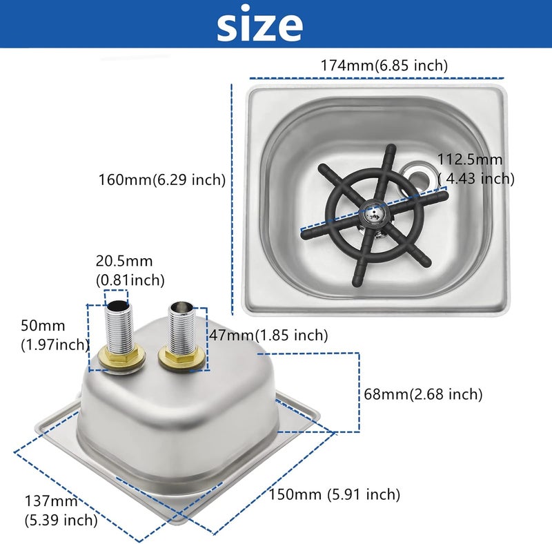 DIBTSA Pitcher Rinser , Automatic Glass Cup Washer , 304 Stainless Steel Coffee Milk Tea Cup Cleaner, for Home Kitchen Hotel Bar Restaurant (6.9x6.3x2.6 Inch) - Image 2