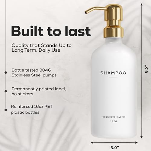 Brighter Barns Luxury Shampoo and Conditioner Dispenser Set by Brighter Barns - Shower Soap Dispenser - Shampoo Conditioner Body Wash Dispenser & Pump - White and Gold Bathroom Accessories in Spa, Hotel, Gift (Gold) - Image 3