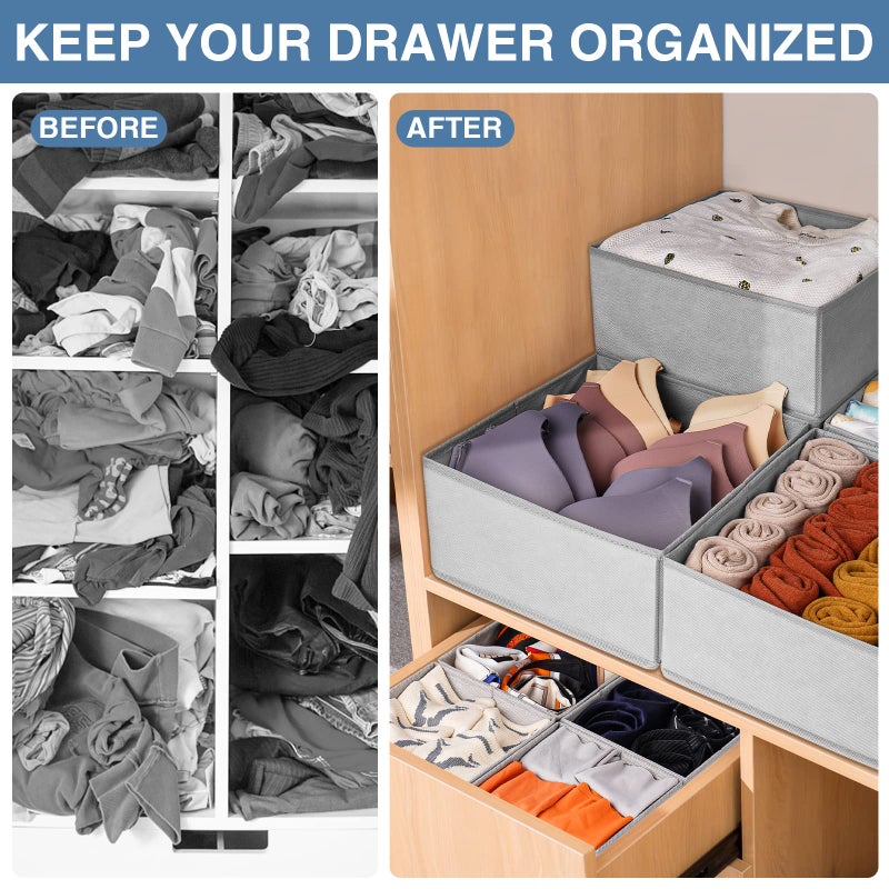 Criusia Drawer Organizer Clothes 12 Pack, Dresser Organizer for Nursery Bedroom Closet Organization and Storage - Baby Clothes Organizer Bins - Drawer Divider for Sock Underwear Bra Ties (Grey) - Image 2