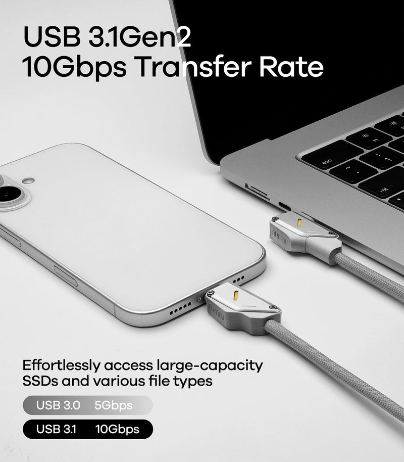 Aulumu M07 240W USB-C to USB-C Cable | USB 3.1 Gen2 10Gbps | 4K@60Hz Video Output Fast Charging | Compatible with iPhone 17/16/15 Pro Max, NVMe SSD, Galaxy S25/S24/S23 Ultra, MacBook Pro - Gray 3.9FT - Image 3