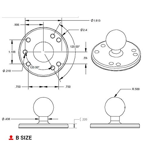 RAM Mounts لوحة دائرية من RAM Mounts مع كرة RAM-B-202U بحجم 1" - Image 3