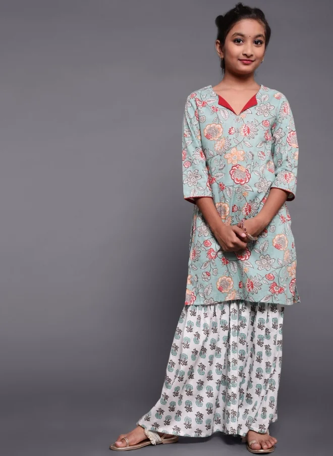 AKS Floral Printed Kurta and Sharara Set for Girls