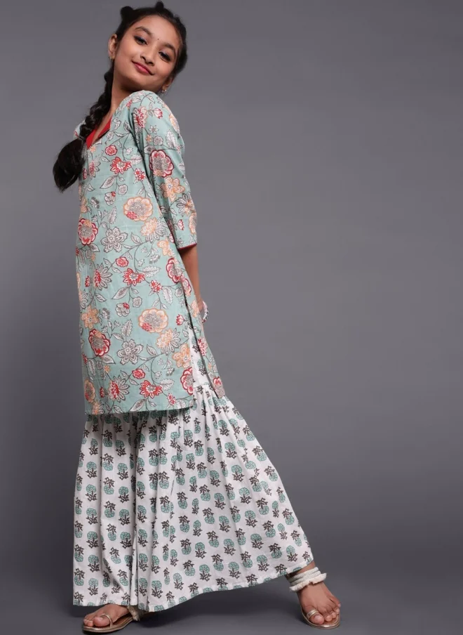 AKS Floral Printed Kurta and Sharara Set for Girls