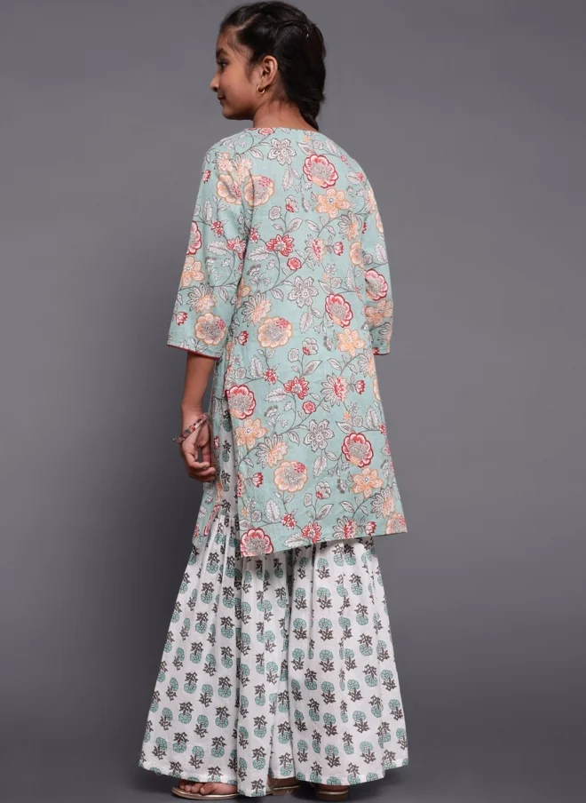 AKS Floral Printed Kurta and Sharara Set for Girls