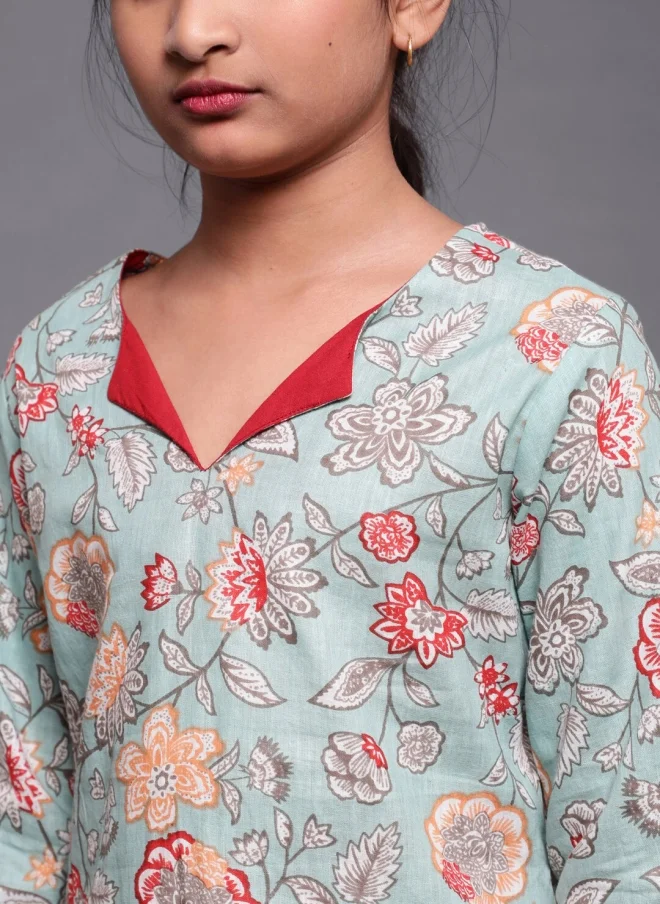 AKS Floral Printed Kurta and Sharara Set for Girls