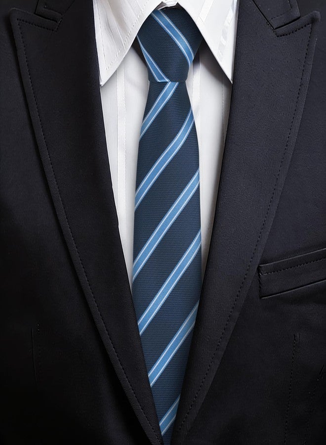 ERDOGLY Striped Ties for Men, 3.15" Men's Ties Navy Blue Striped Ties, Classic Woven Formal Neckties for Business, Graduation, Wedding - Image 4
