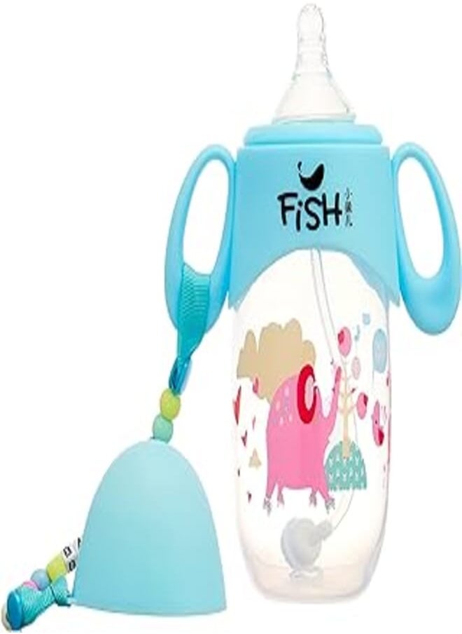 FISH Little Fish Polypropylene Baby Bottle with Handles and Chain 300 ml - Blue 