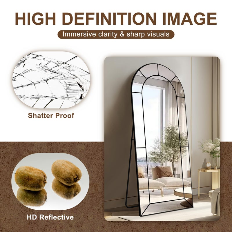 Delma Wall Mirror,Full Length Floor, Window Pane for Living Room Decor, Decorative Wall Art, Large Wall for Bedroom, Hallway, Living Room Arch-56"X22" - Image 3
