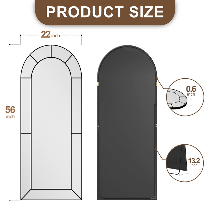 Delma Wall Mirror,Full Length Floor, Window Pane for Living Room Decor, Decorative Wall Art, Large Wall for Bedroom, Hallway, Living Room Arch-56"X22" - Image 5