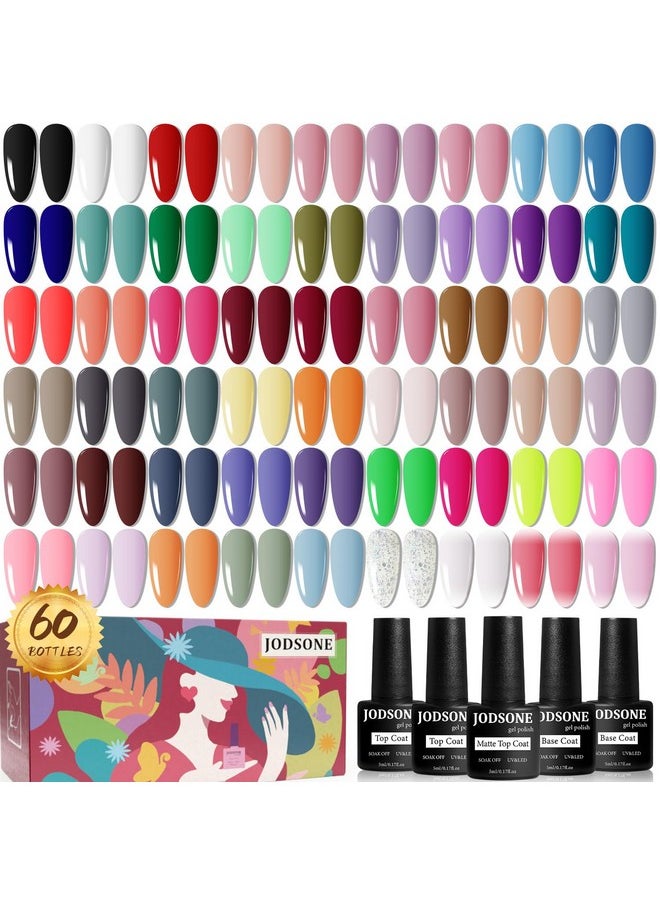 JODSONE - JODSONE 60 PCS Gel Nail Polish Set with 5 Bottles of Base and Glossy Matte Top Coat Soak off Gel Nail Set Suitable for All Seasons Gel Polish Gifts - Image 1