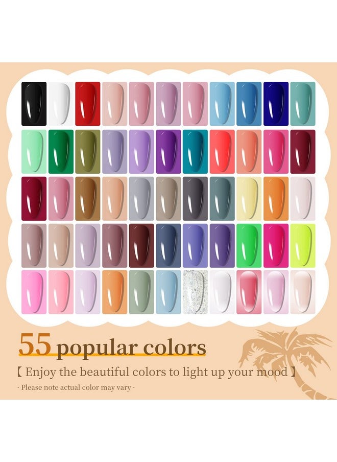 JODSONE - JODSONE 60 PCS Gel Nail Polish Set with 5 Bottles of Base and Glossy Matte Top Coat Soak off Gel Nail Set Suitable for All Seasons Gel Polish Gifts - Image 1