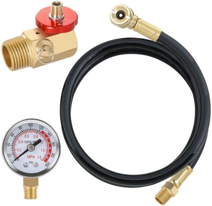 Hromee Air Tank Repair Kit w/Safety Valve, Pressure Gauge and 4 Feet Air Tank Hose Assembly kit for Portable Carry Tank - Image 1