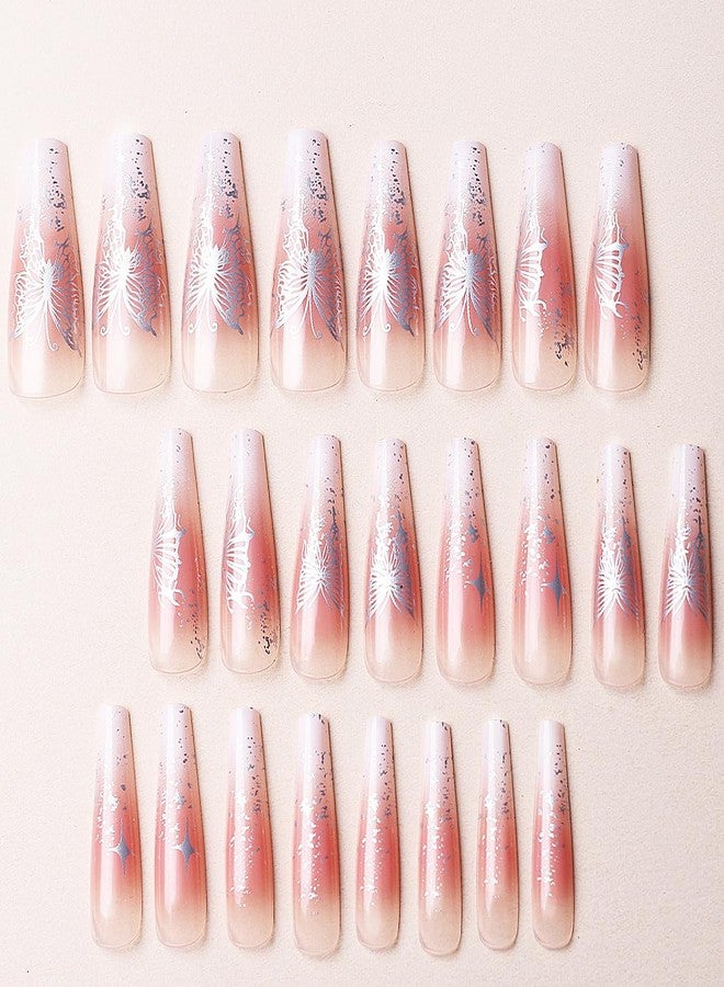 BYJKYEN Butterfly Stars Press on Nails Long Coffin -24Pcs Butterfly Stars Fake Nails Gradient Manicure Wearable Nails Glossy False Nail Tips Artificial on Nails for Women Girls Daily Wear Nails Accessories - Image 3