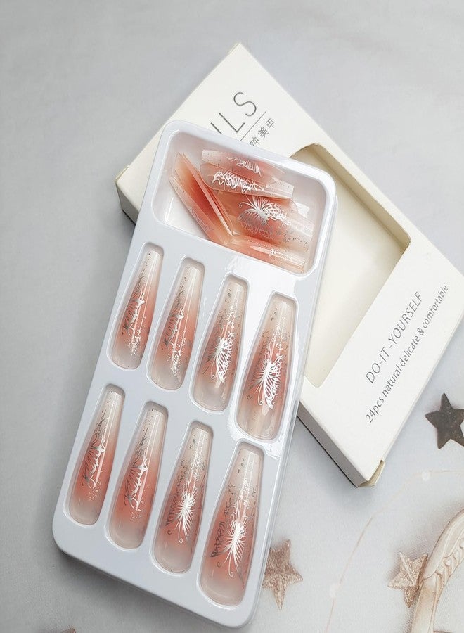 BYJKYEN Butterfly Stars Press on Nails Long Coffin -24Pcs Butterfly Stars Fake Nails Gradient Manicure Wearable Nails Glossy False Nail Tips Artificial on Nails for Women Girls Daily Wear Nails Accessories - Image 5
