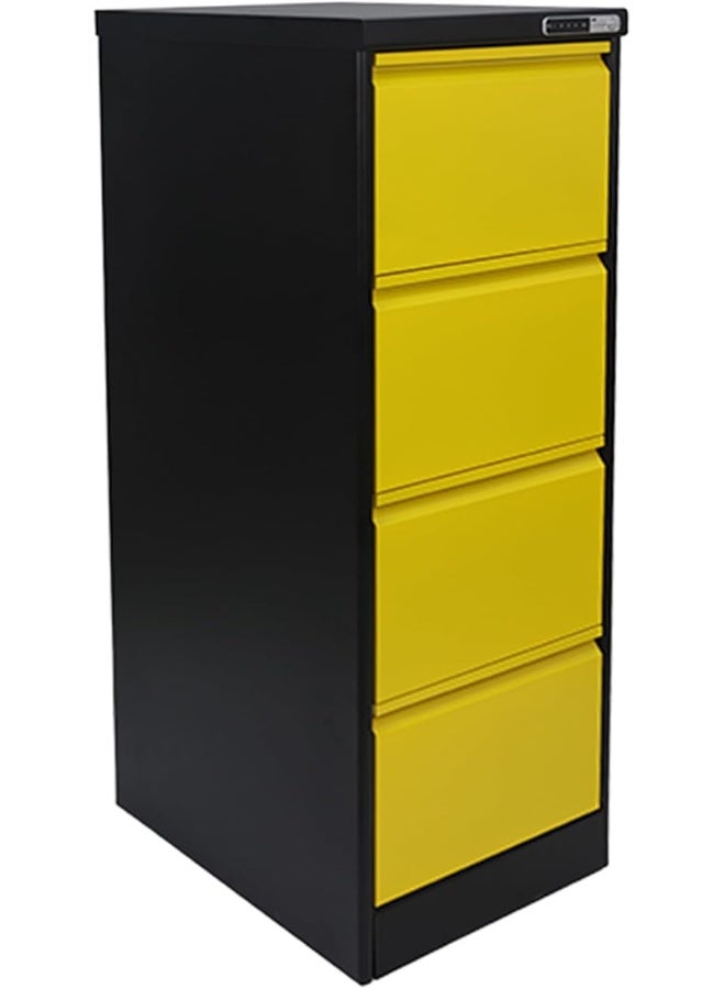 RIGID Curved Steel Vertical File Cabinet | Filing Drawers with 4 drawers & Electnic Digital Lock | Metal Storage Organizer for Home and Office (Black & Yellow,63D x 46.5W x 133H CM) Fully Assembled - Image 1