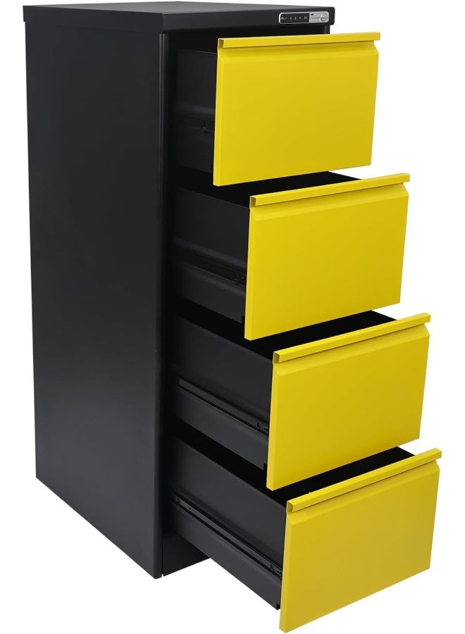 RIGID Curved Steel Vertical File Cabinet | Filing Drawers with 4 drawers & Electnic Digital Lock | Metal Storage Organizer for Home and Office (Black & Yellow,63D x 46.5W x 133H CM) Fully Assembled - Image 4