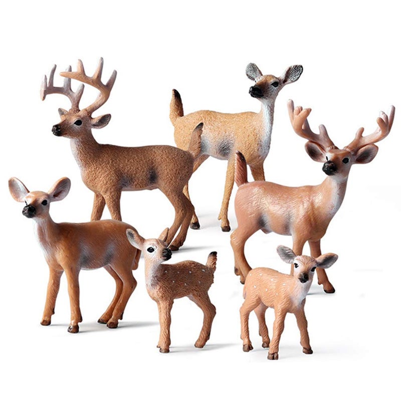 EOIVSH 6 Pack Forest Animal Deer Figures Toy Woodland Animal Figurine Party Supplies Christmas Buck Doe Fawn for Baby Shower Birthday Wedding - Image 2