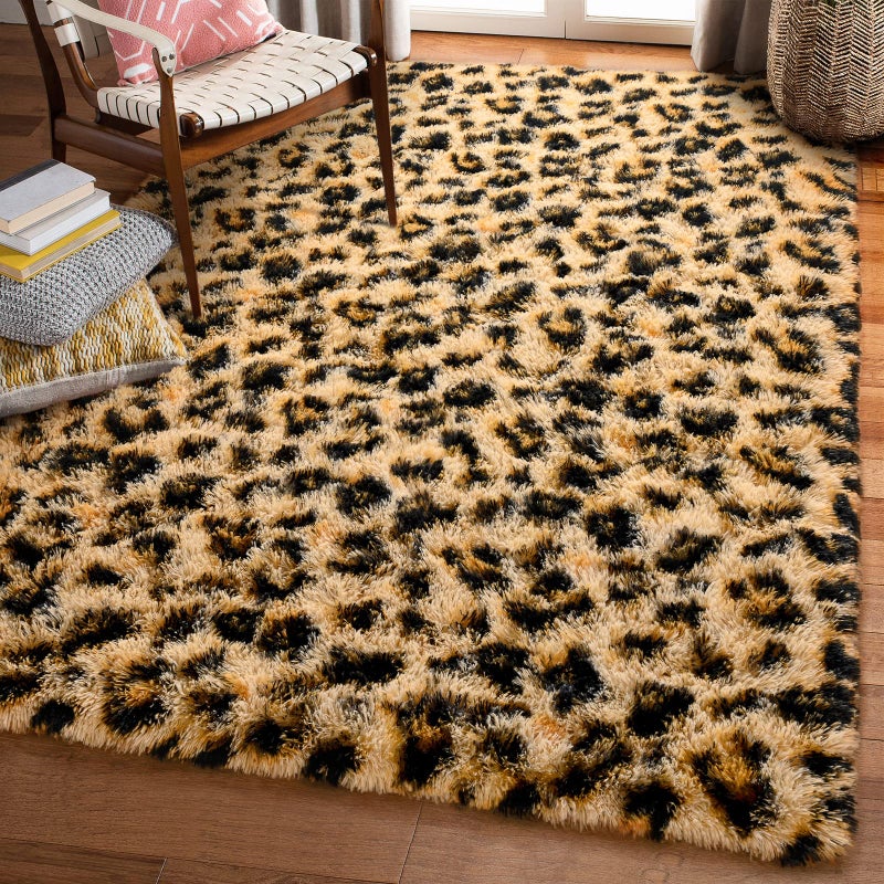Amearea Fluffy Leopard Rug Premium Cheetah Print Rugs Soft Comfy Faux Fur Animal Print Carpet for Kids Room Bedroom Living Room Shaggy Teen Room Home Decor Khaki 3x5 Feet - Image 2