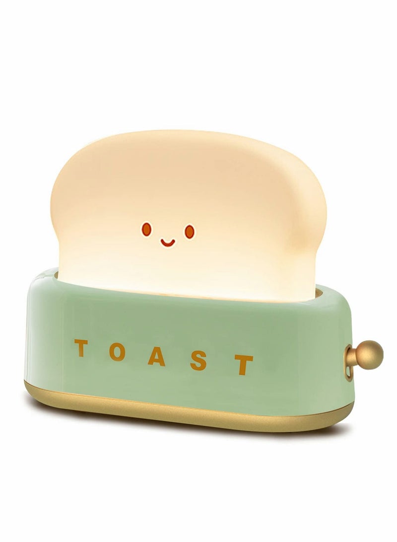 Desk Decor Toaster Lamp, Night Light for Kids, Rechargeable Small Lamp with Smile Face Toast Bread Cute Room Bedroom, Bedside, Living Room, Dining, Decorations, Gift (Green) - Image 1